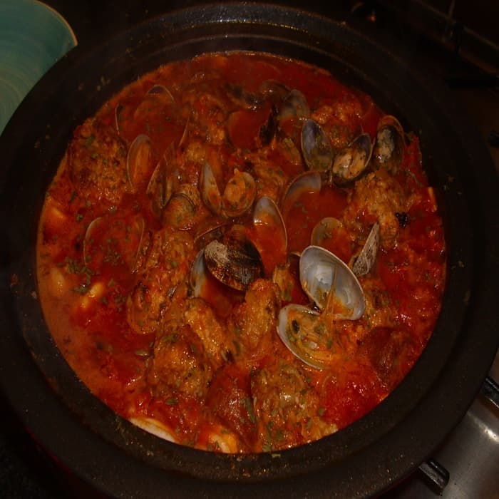image of Spanish meatballs with clams, chorizo & squid
