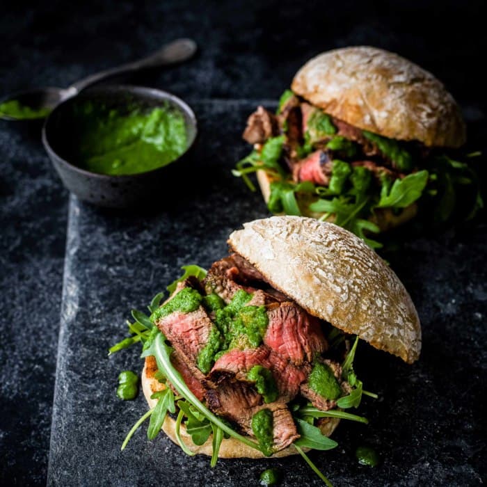 image of Portuguese prego with green piri-piri