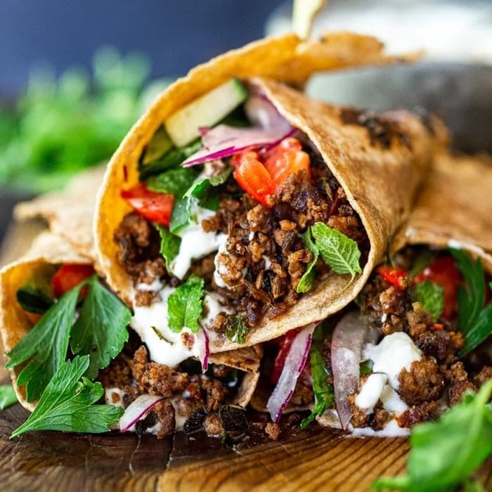 image of Hot cumin lamb wrap with crunchy slaw & spicy mayo