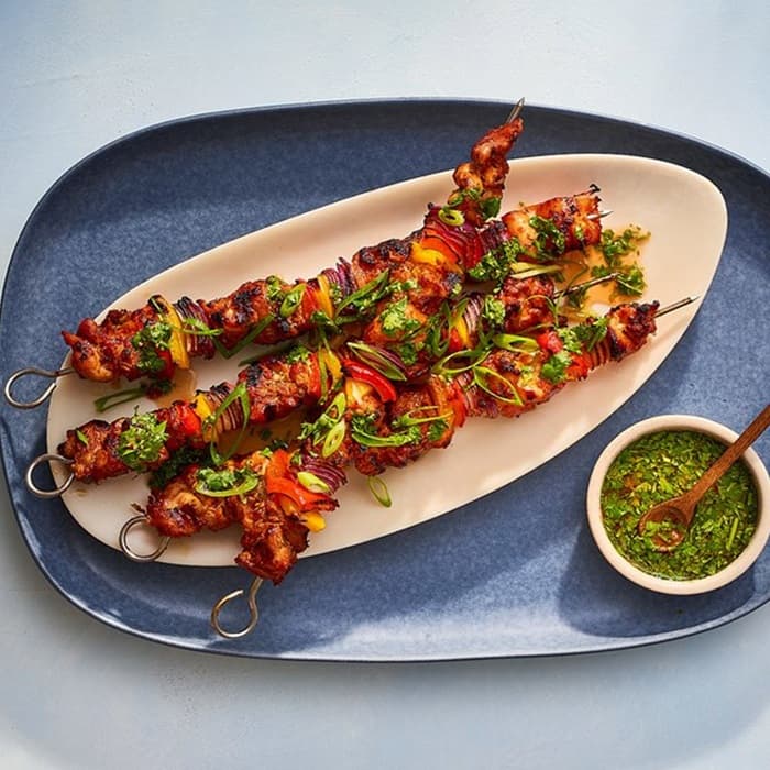 image of Red curry chicken kebabs