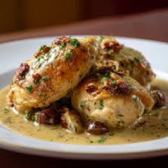 image of Roasted chicken with creamy walnut sauce