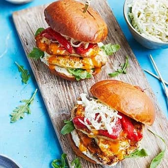 image of 15-minute chicken & halloumi burgers