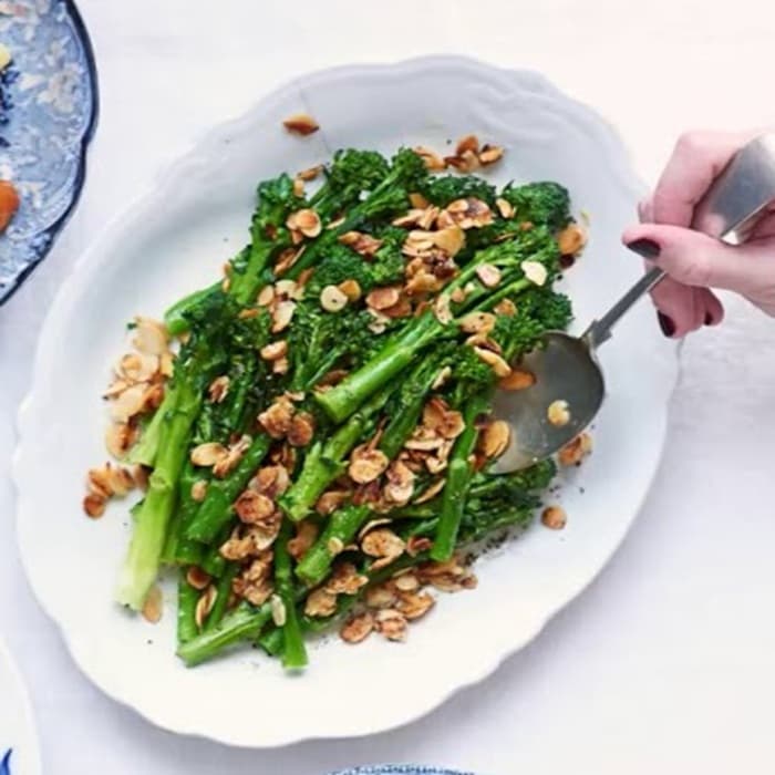 image of Purple sprouting broccoli tempura with nuoc cham